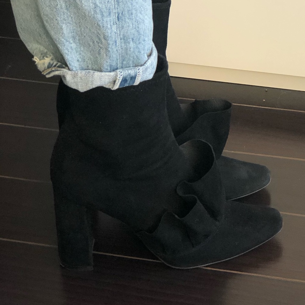 Zara Black Suede Booties (with cute detail) - Size 8.5